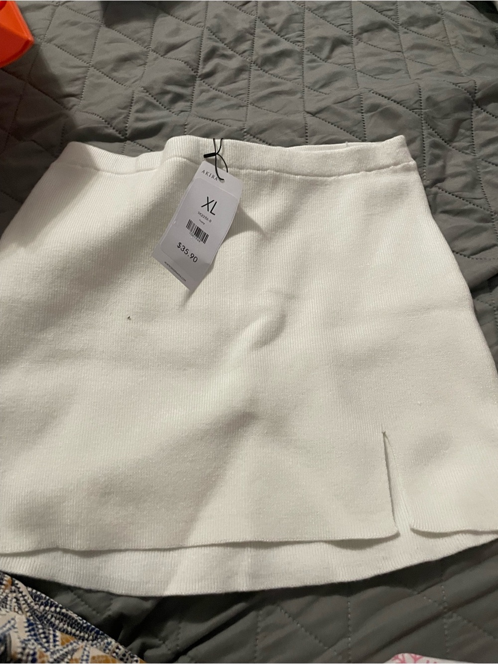 AKIRA White Knit Mini Skirt with Front Slit